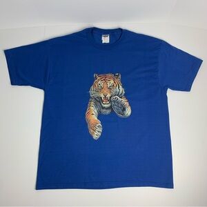 Vintage Tiger T-Shirt Wildlife Animal Cat Y2k Jerzees Blue Graphic Tee Size XL